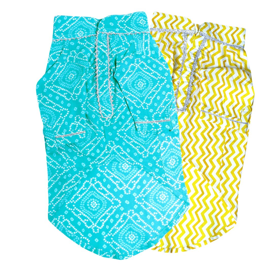 Bandhani Teal & Chevron - Dog Kurta - Pack of 2