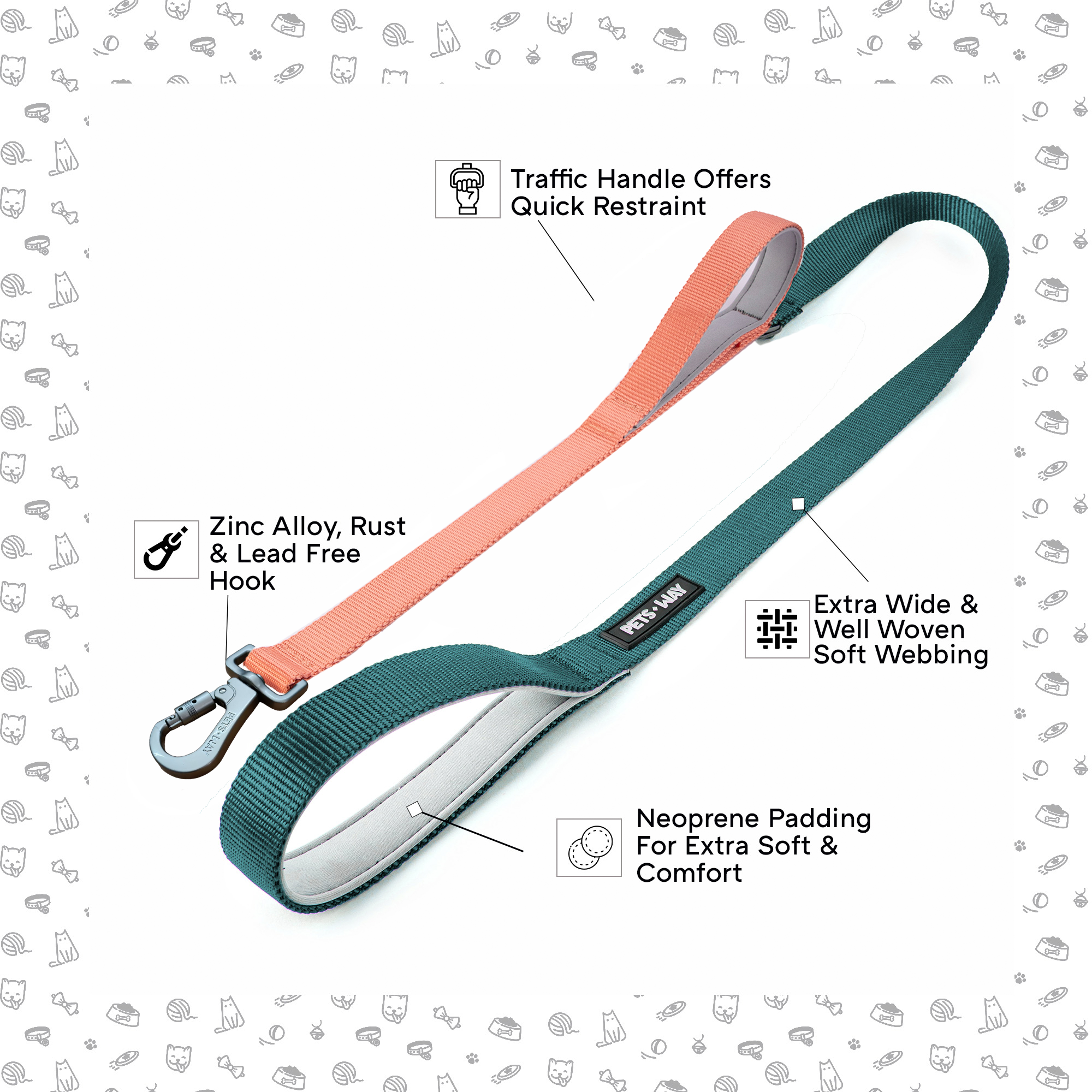 Emerald & Peach - Traffic / Dual Handle Leash