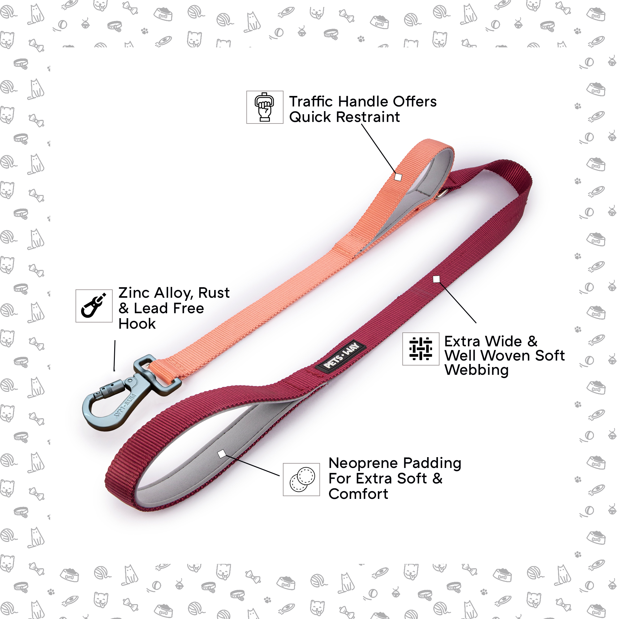 Wine & Peach - Traffic / Dual Handle Leash