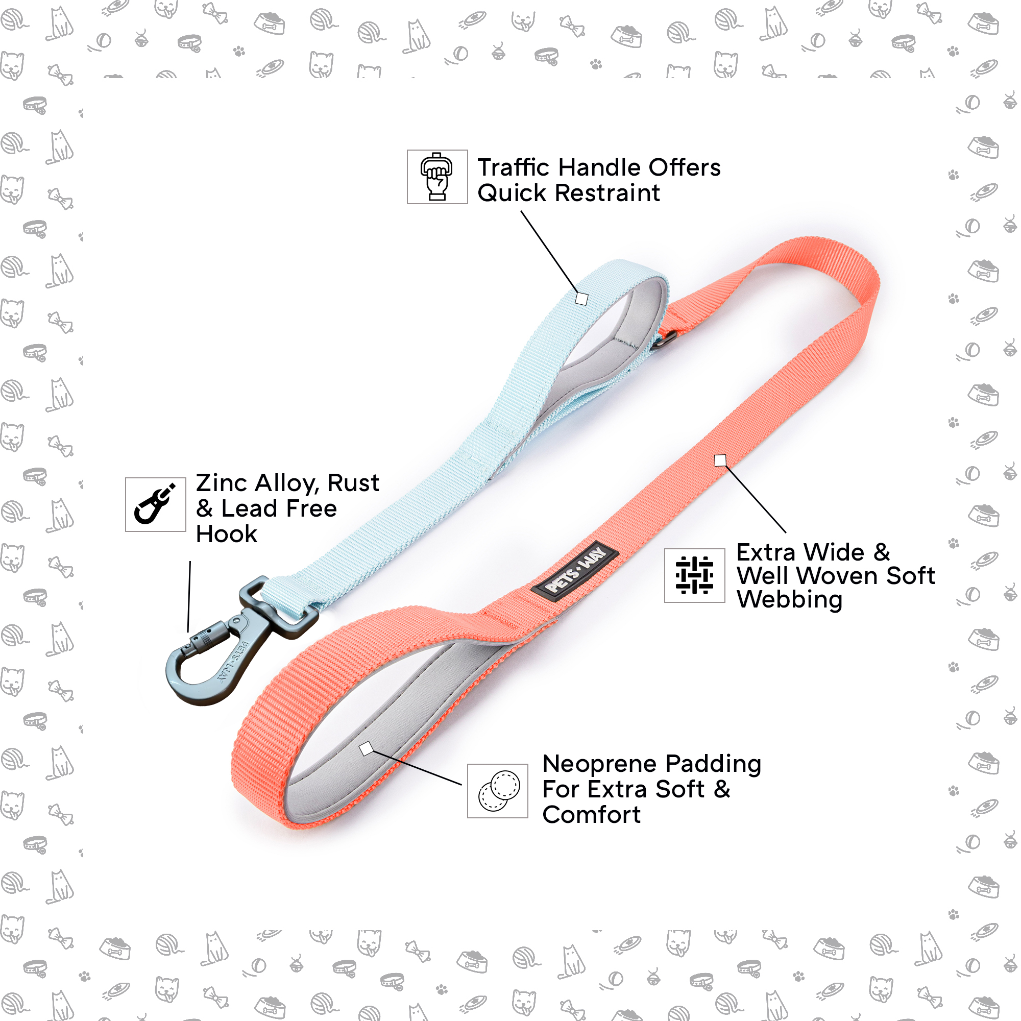 Peach & Sky - Traffic / Dual Handle Leash