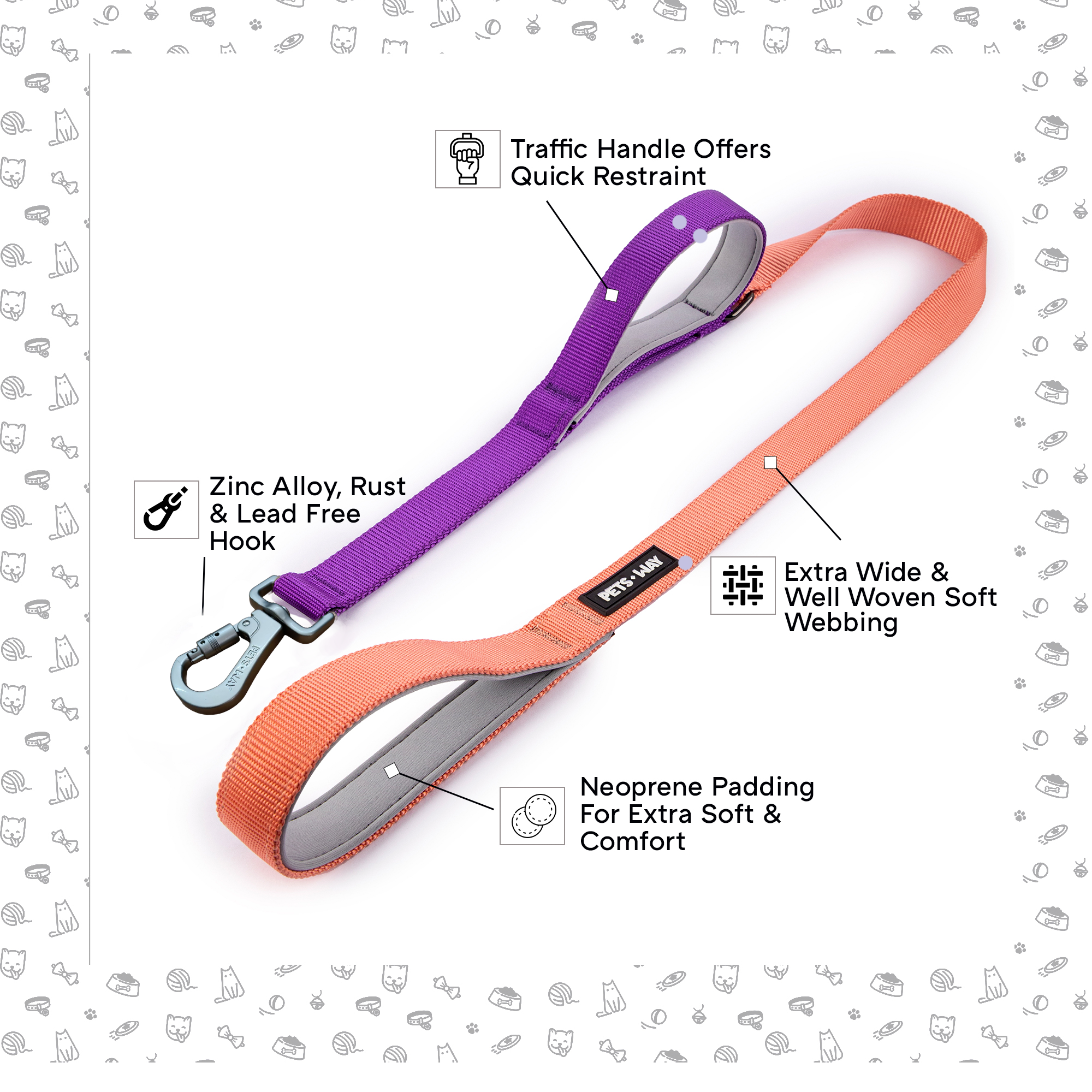 Peach & Amethyst - Traffic / Dual Handle Leash