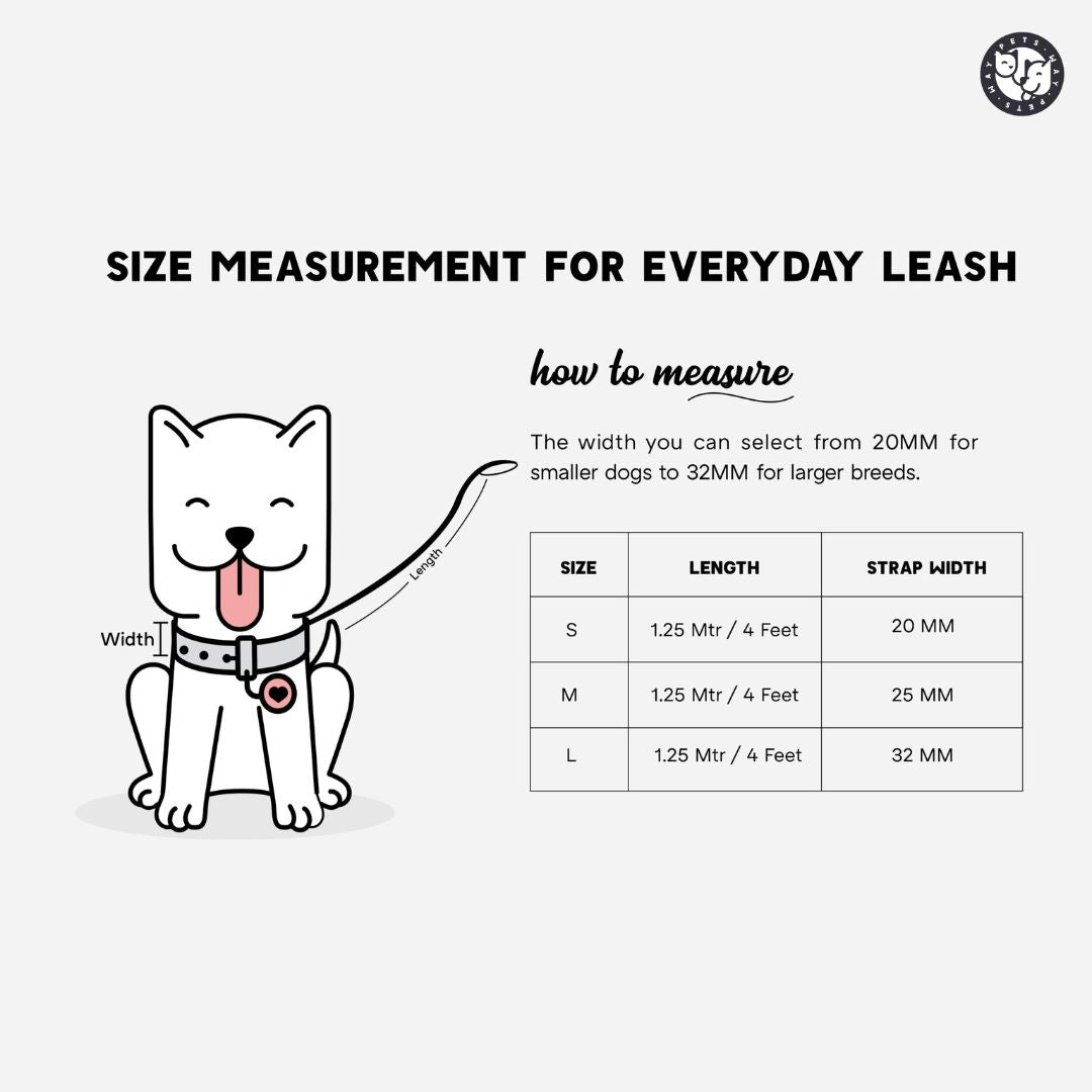 size chart of Butterscotch Everyday Dog Leash-petsway