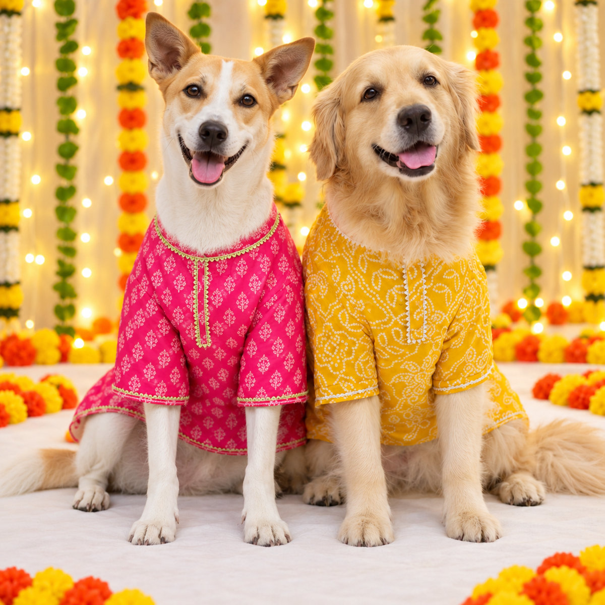 Bandhani Bagru - Honey Blush Dog Kurta Combo