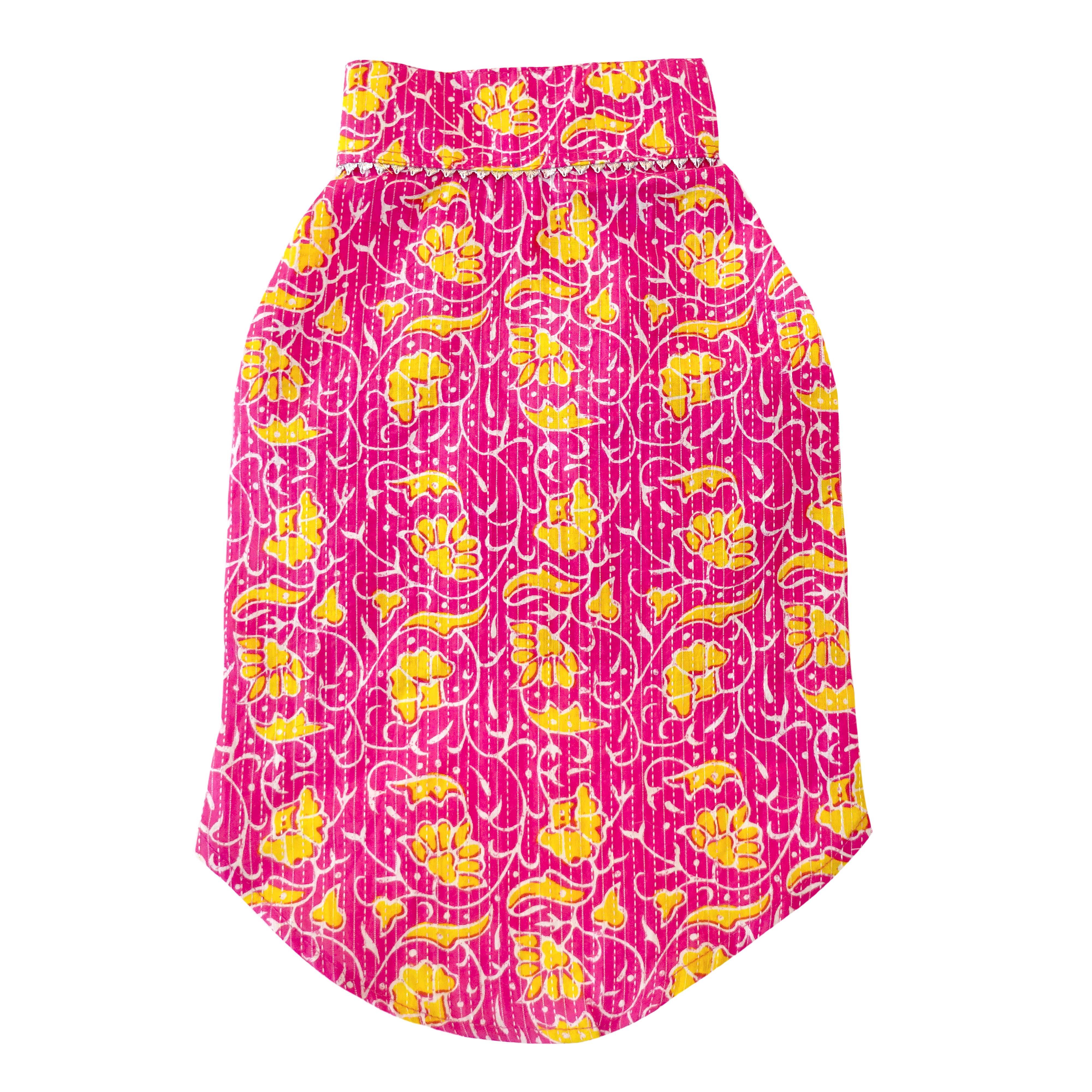 Floral Kantha - Fuchsia Dog kurta