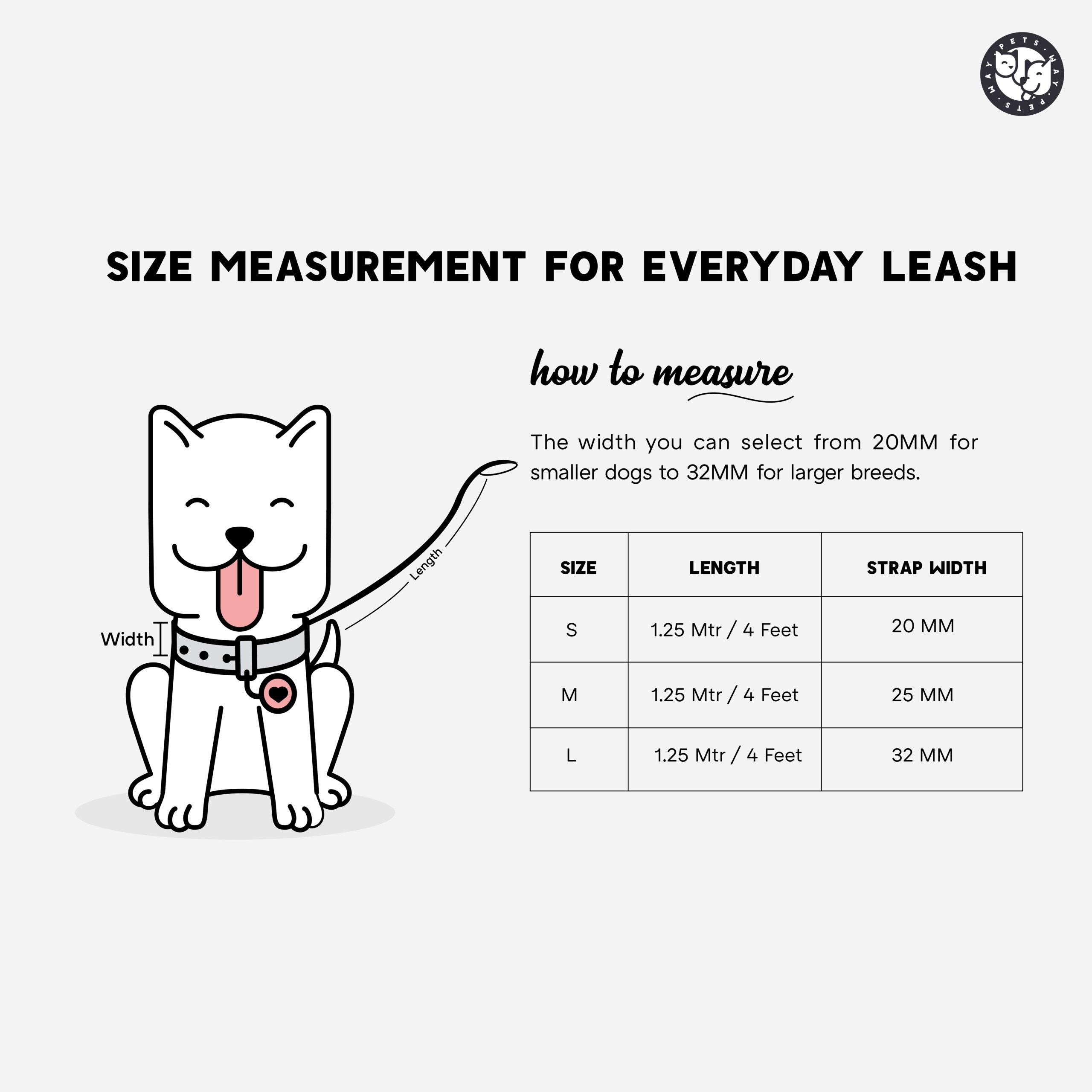 size chart of Jam Everyday Dog Leash-petsway