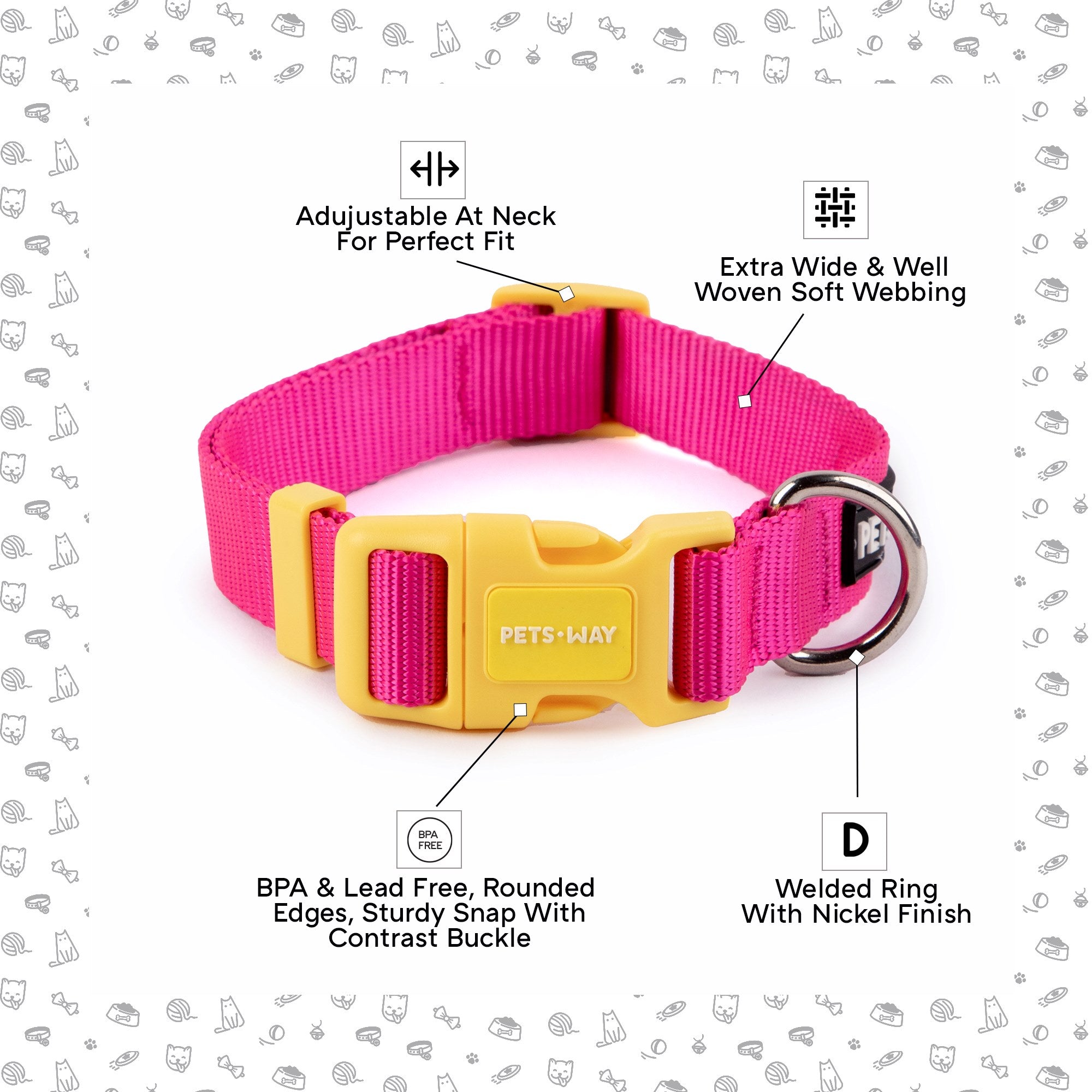 Fuchsia Dog Collar Leash Set