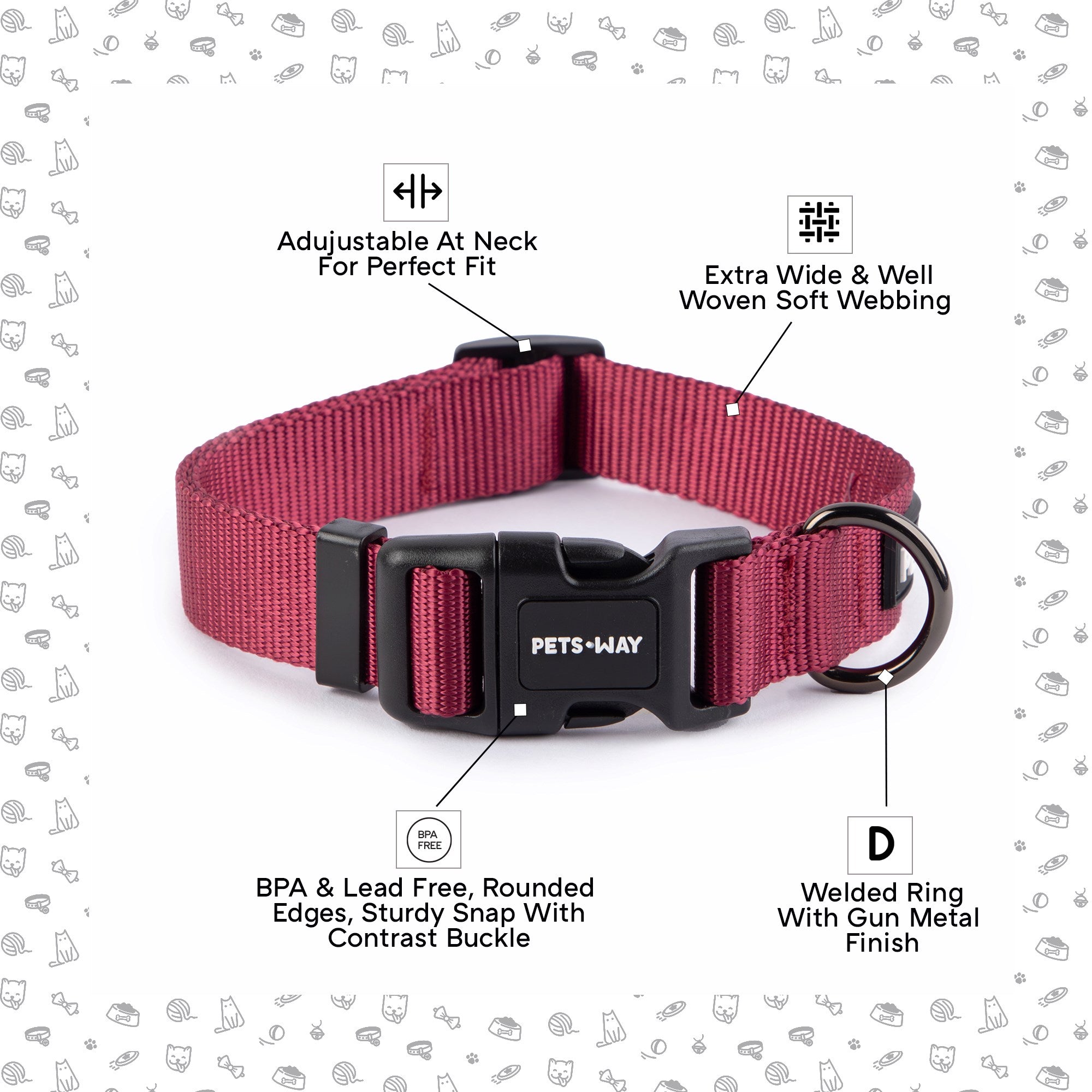 Wine Dog Collar Leash Set