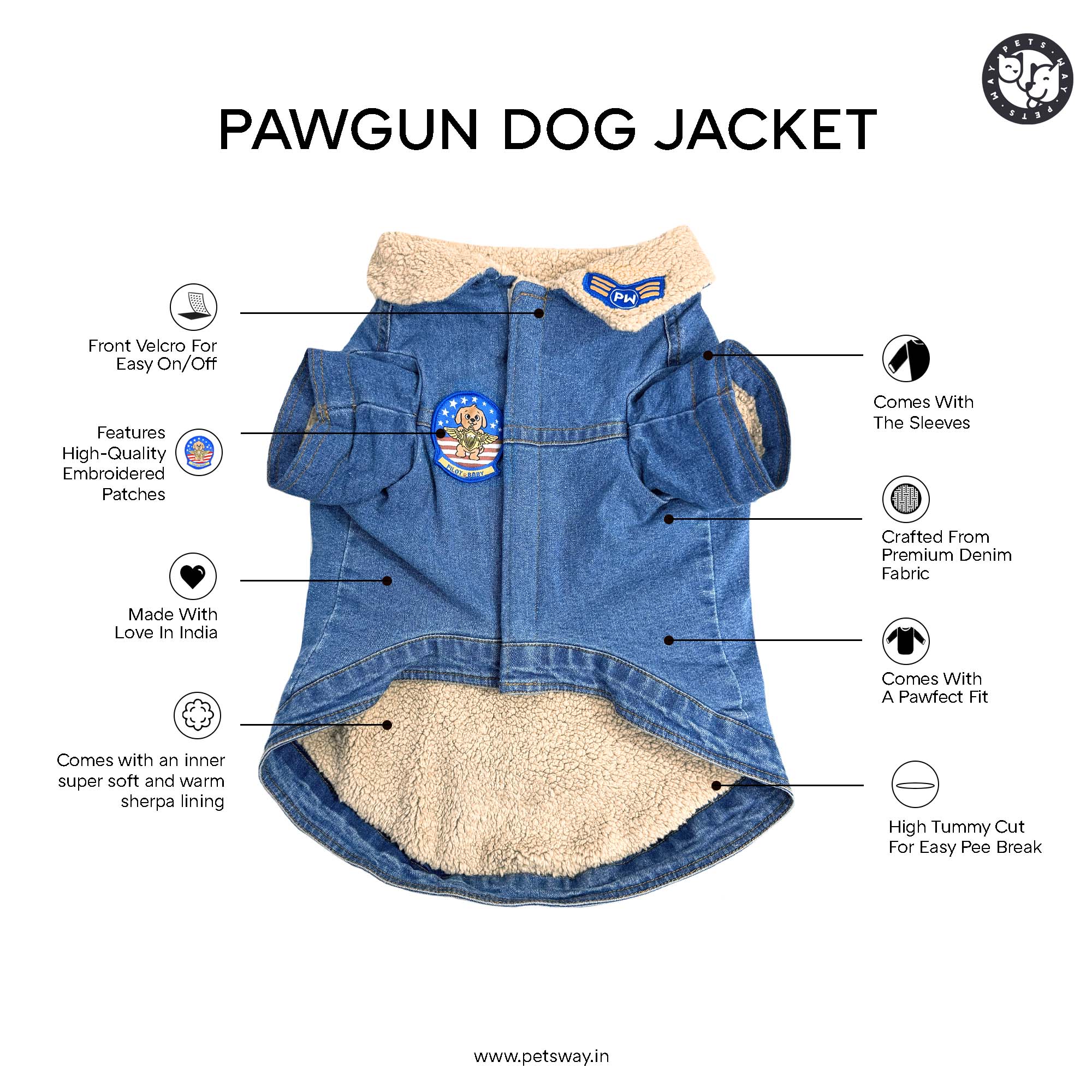 Paw-Gun Ice Blue Denim Dog Jacket