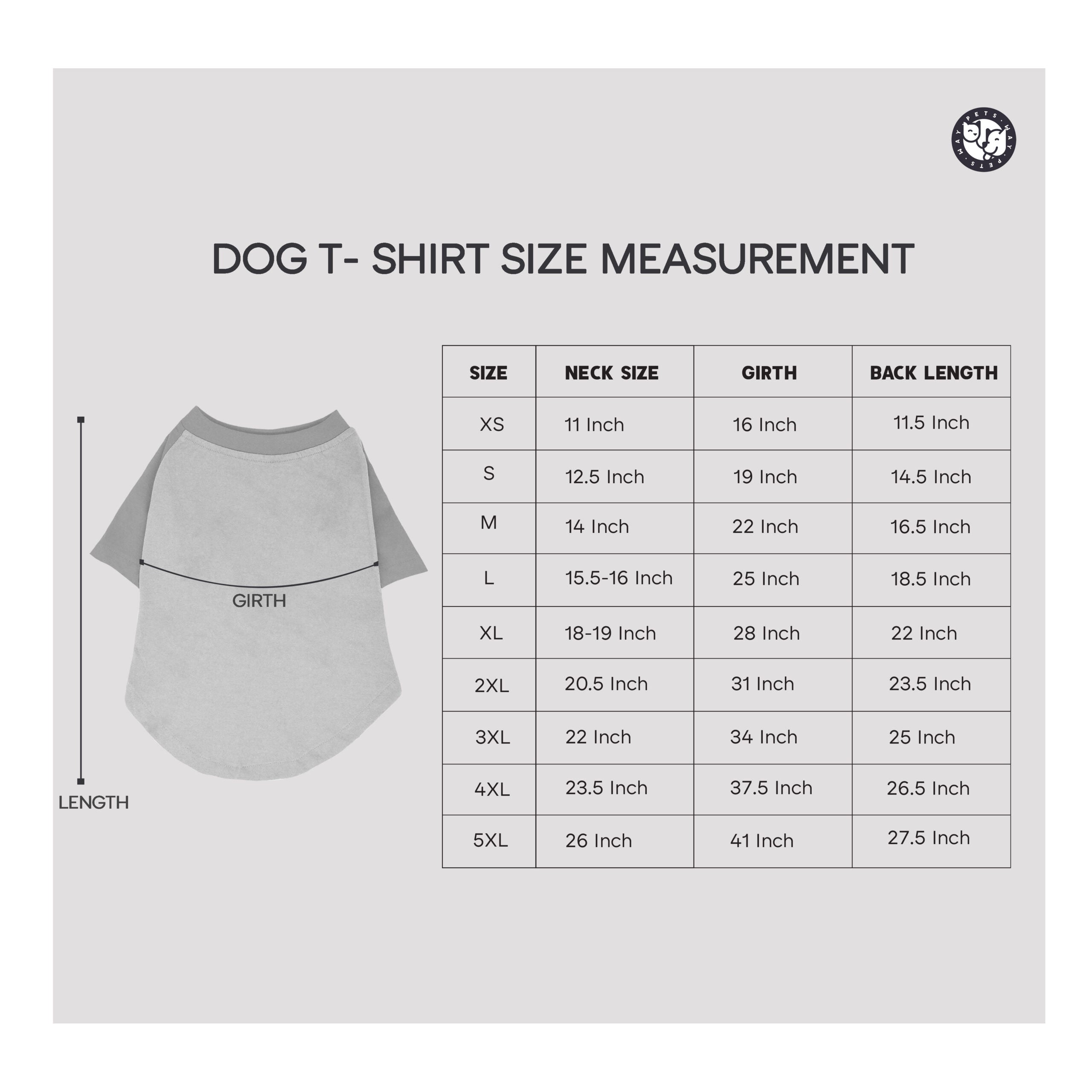 size chart of petsway