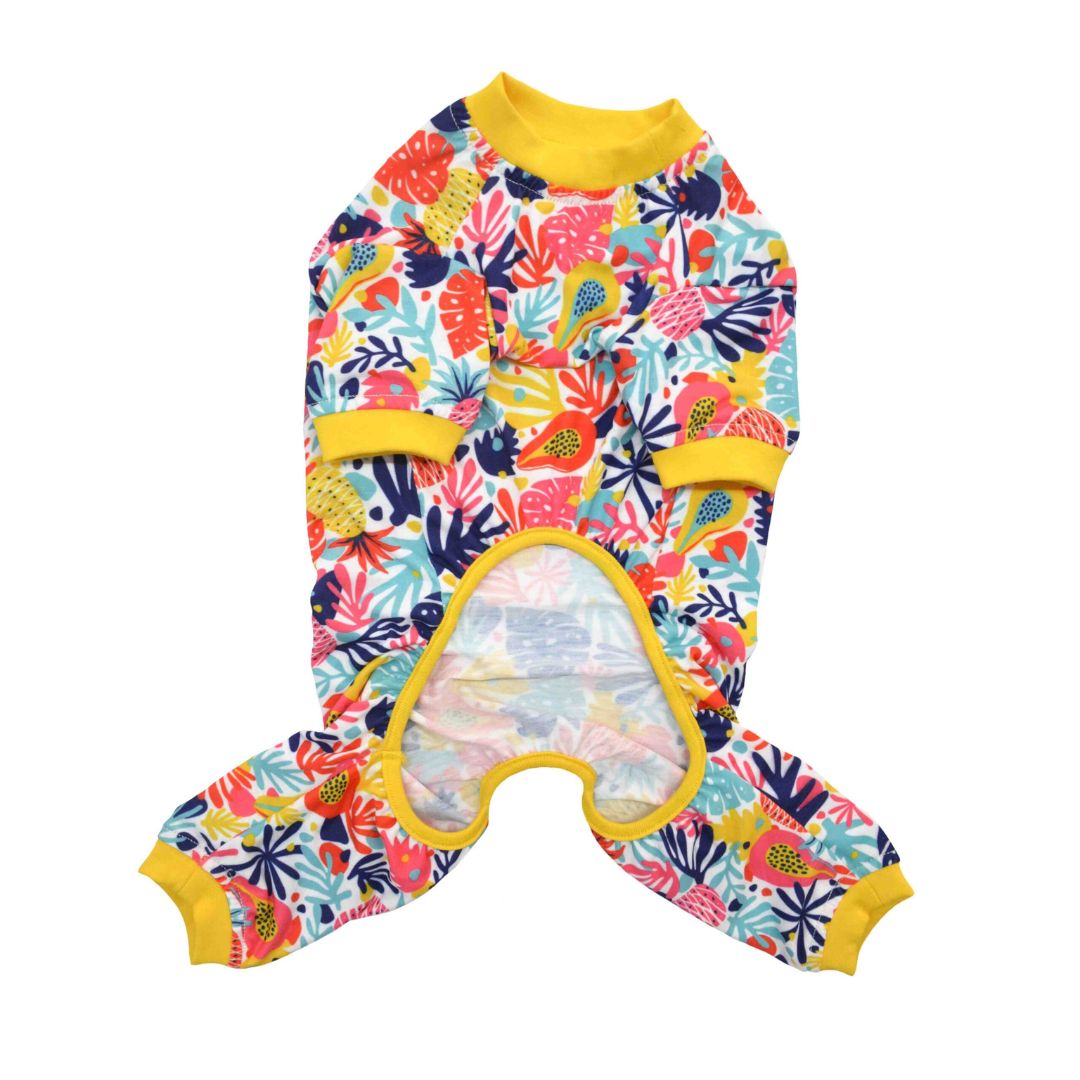 front of Tropical Printed Dog Jumpsuit-petsway
