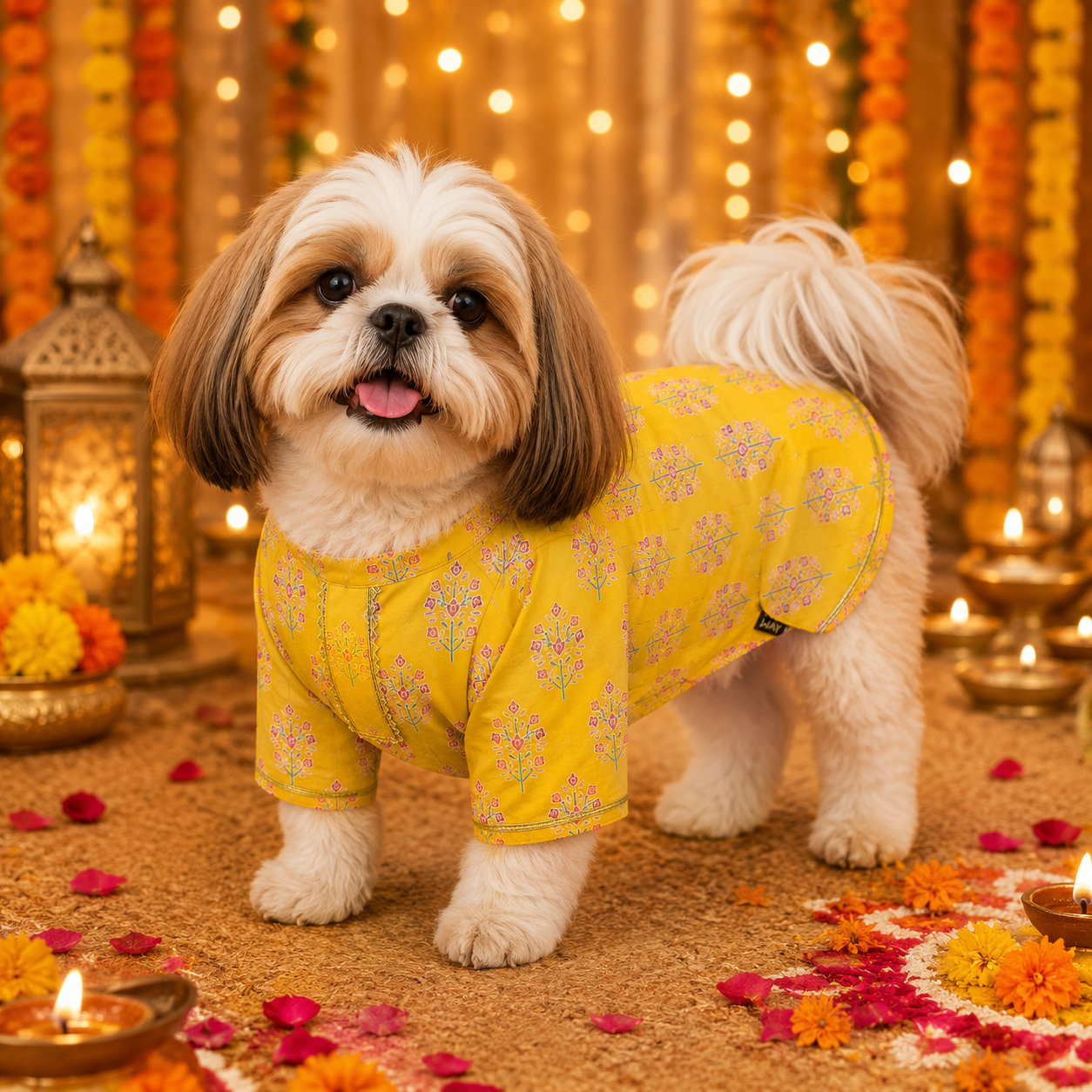 Sanganeri- Yellow Dog kurta