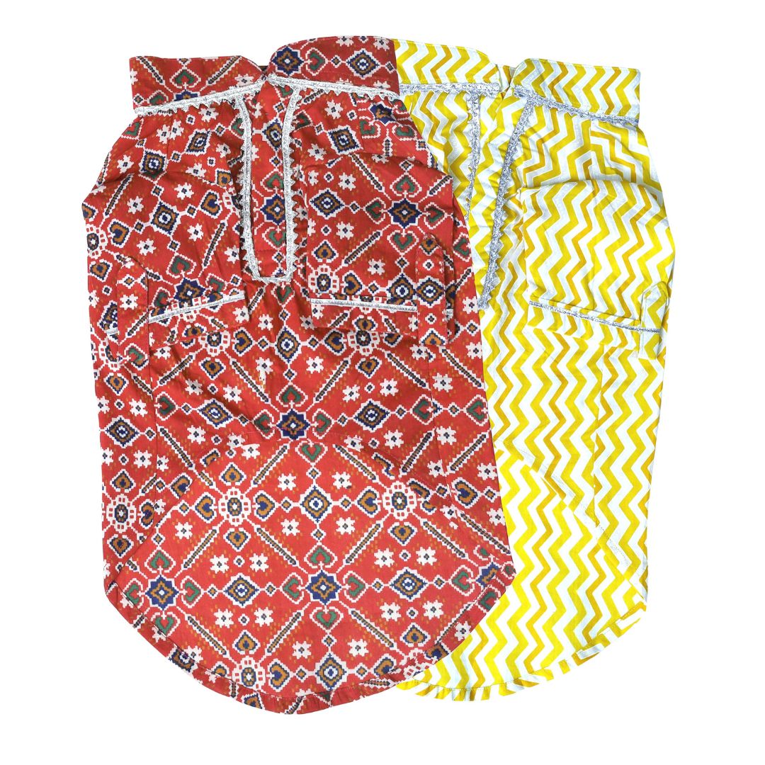 Patola Red & Chevron - Dog Kurta - Pack of 2