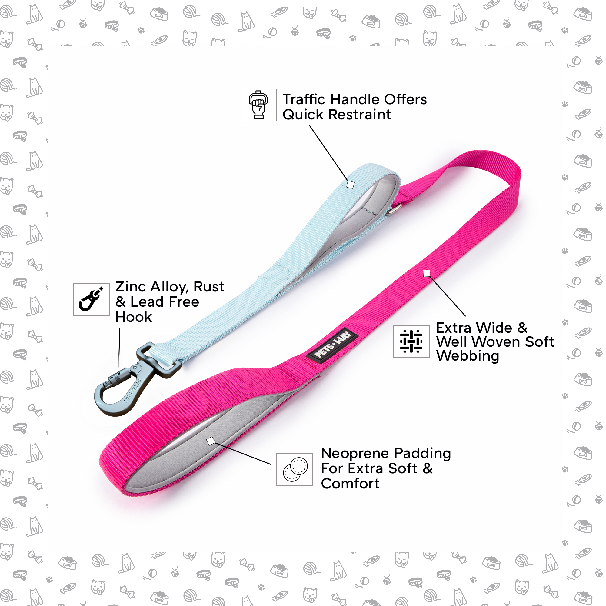 Fuschia & Sky - Traffic / Dual Handle  Leash