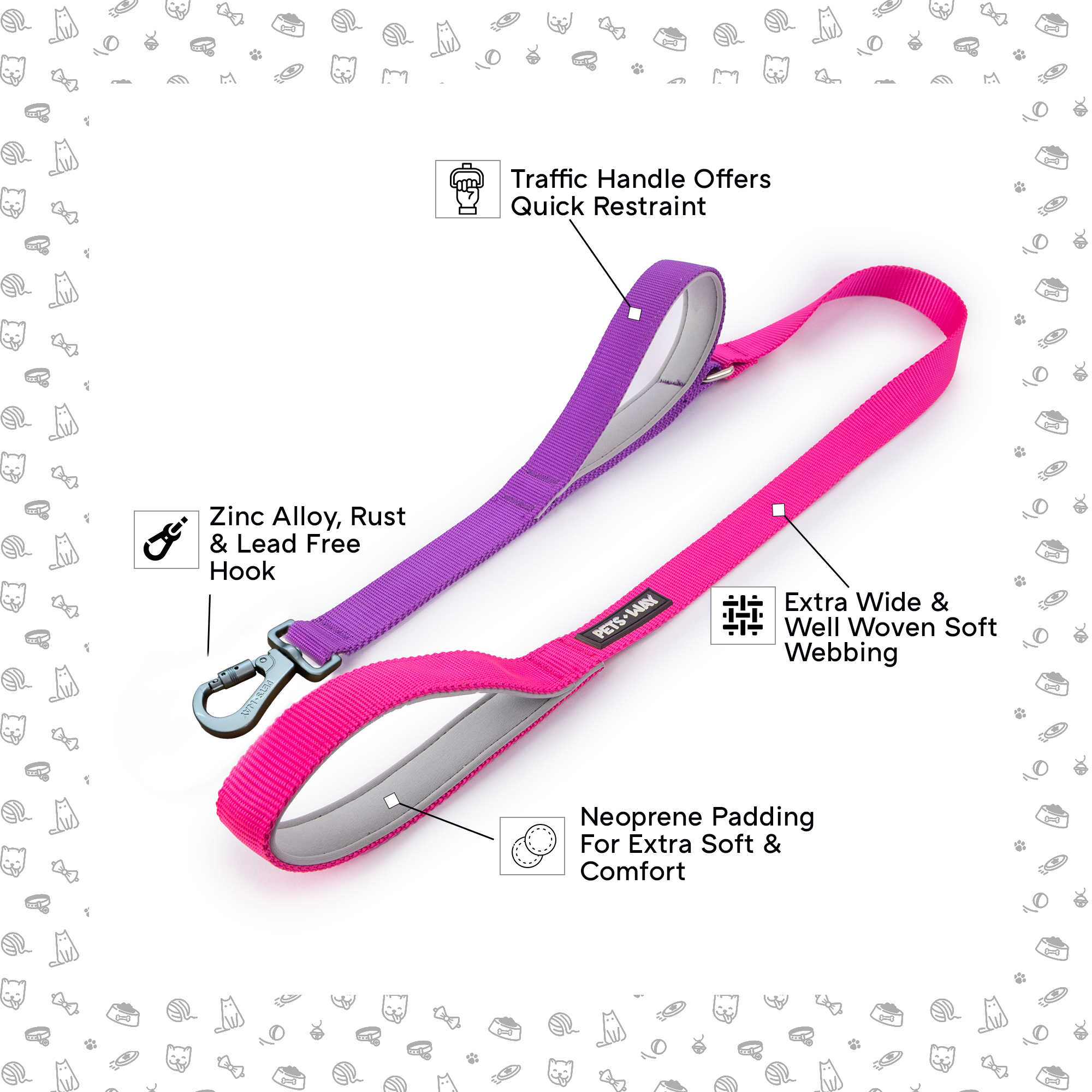 Fuschia & Amethyst - Traffic / Dual Handle  Leash