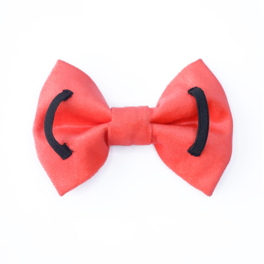 back side of Coral Luxury Velvet Bow Tie-petsway