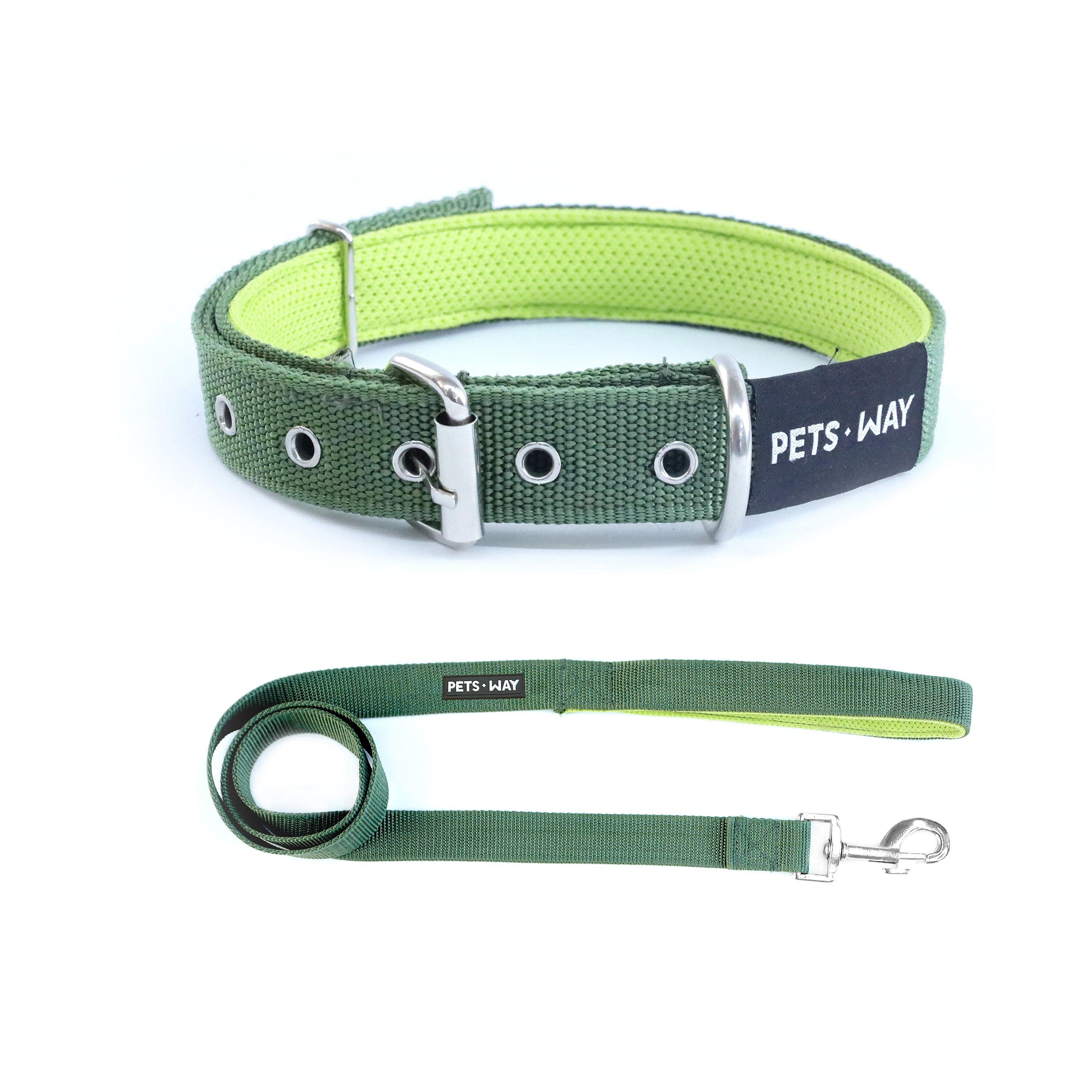 Olive Every Day Dog Collar Leash Set