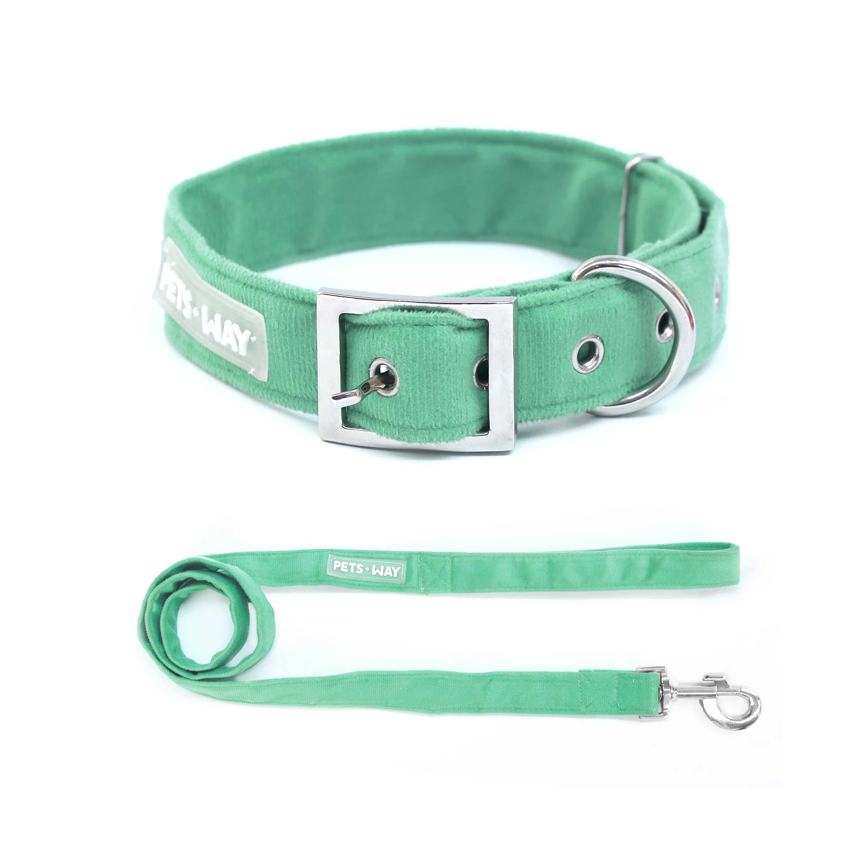 Teal Luxury Velvet Collar & Leash with Bow Tie