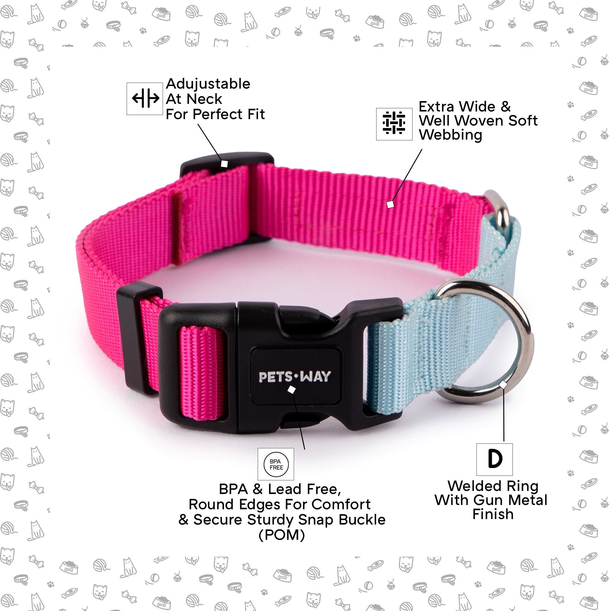 Fuschia & Sky - Dual Color Dog Collar