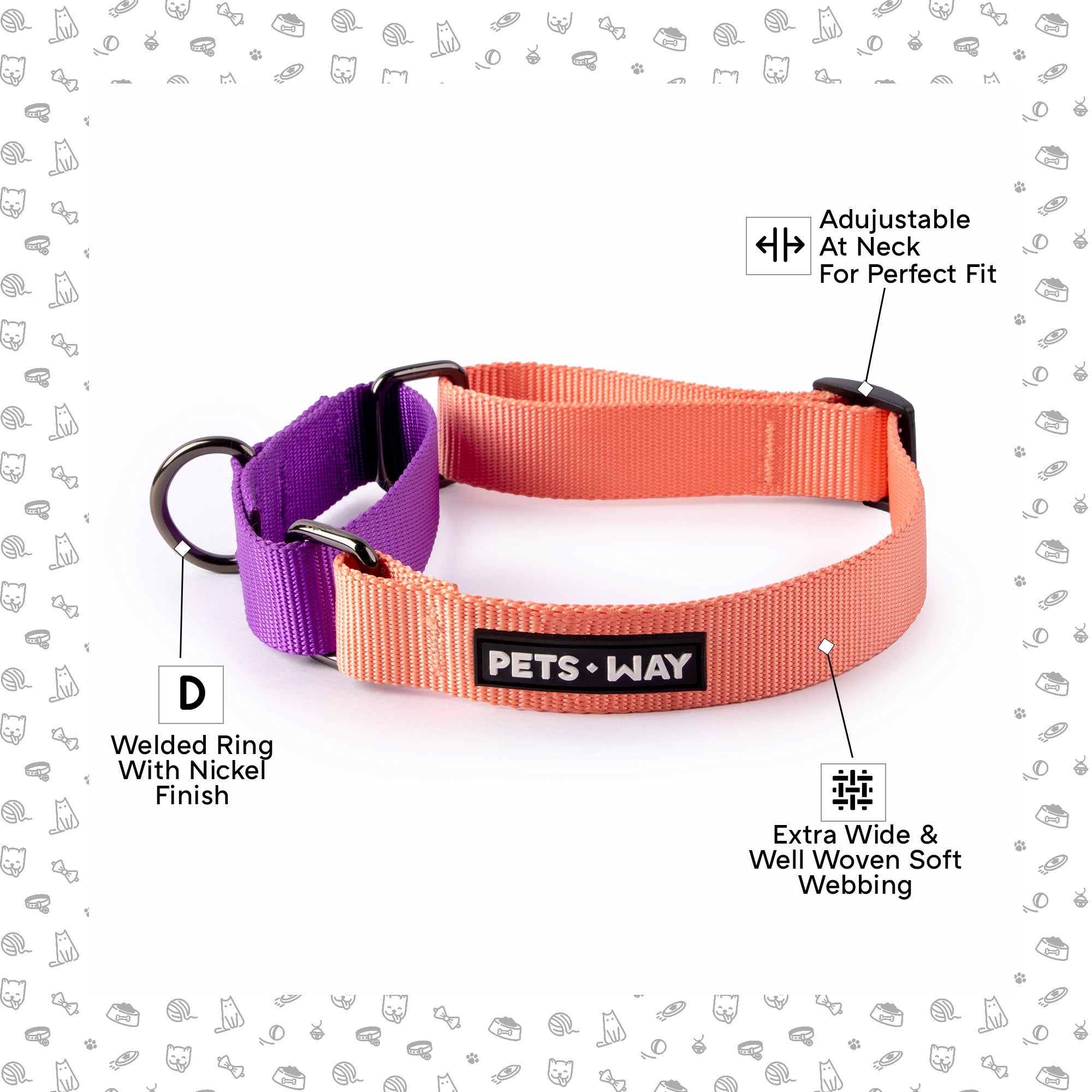 Peach & Amethyst - Martingale Dog Collar