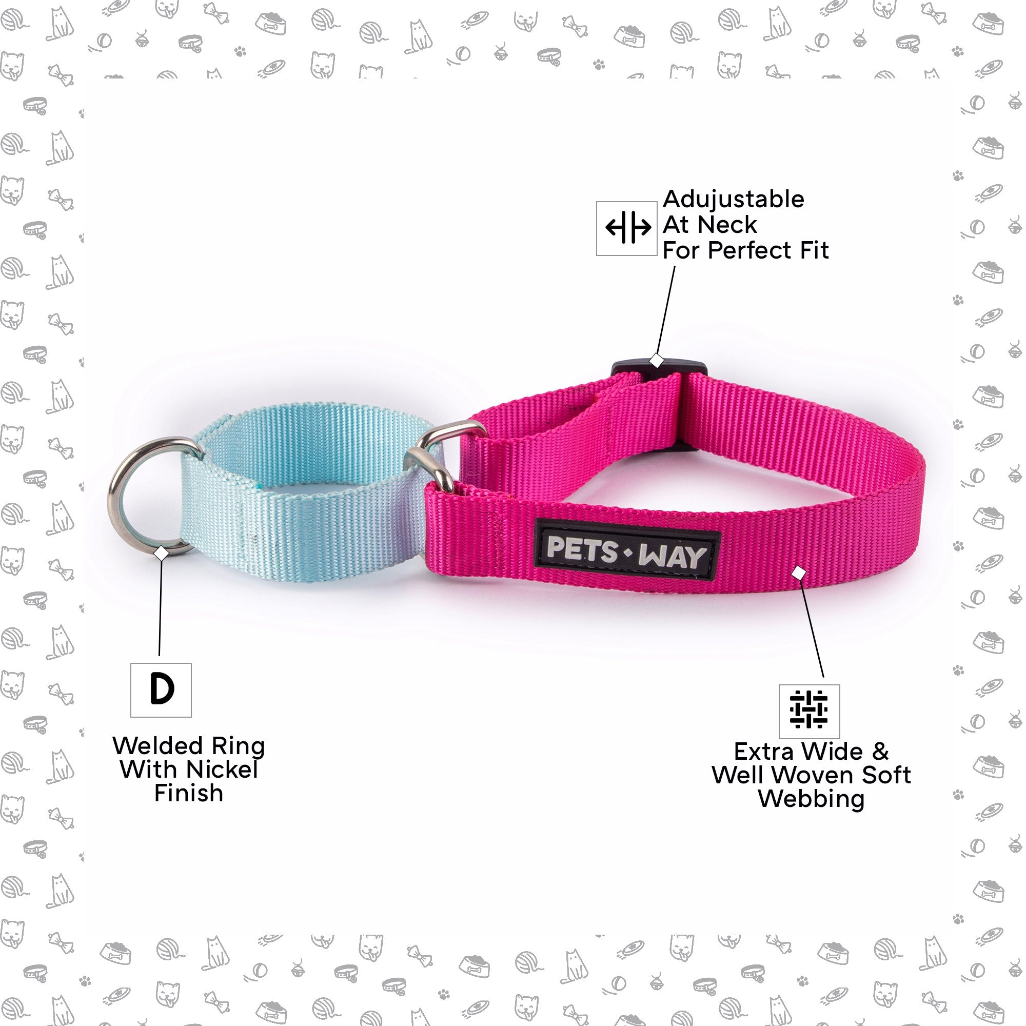 Fuschia & Sky - Martingale Dog Collar