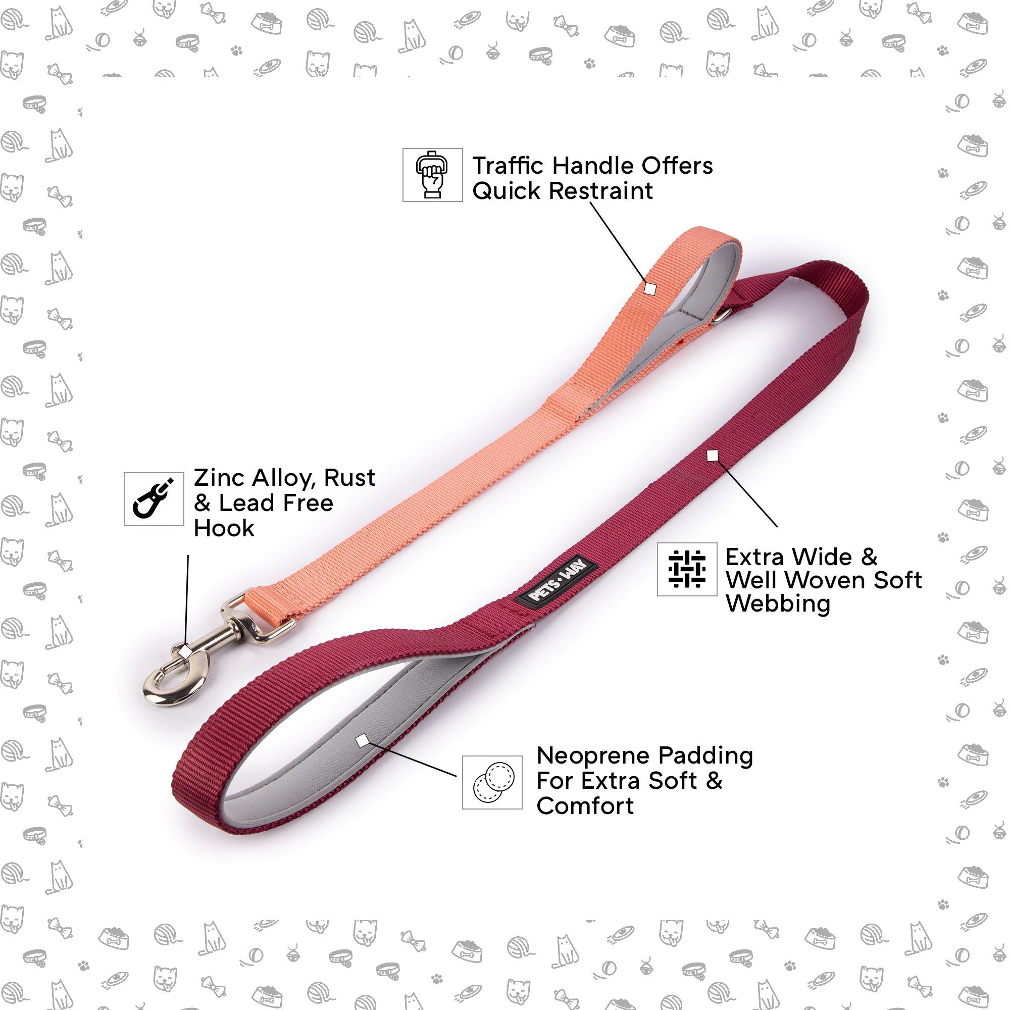 Wine & Peach - Traffic / Dual Handle  Leash