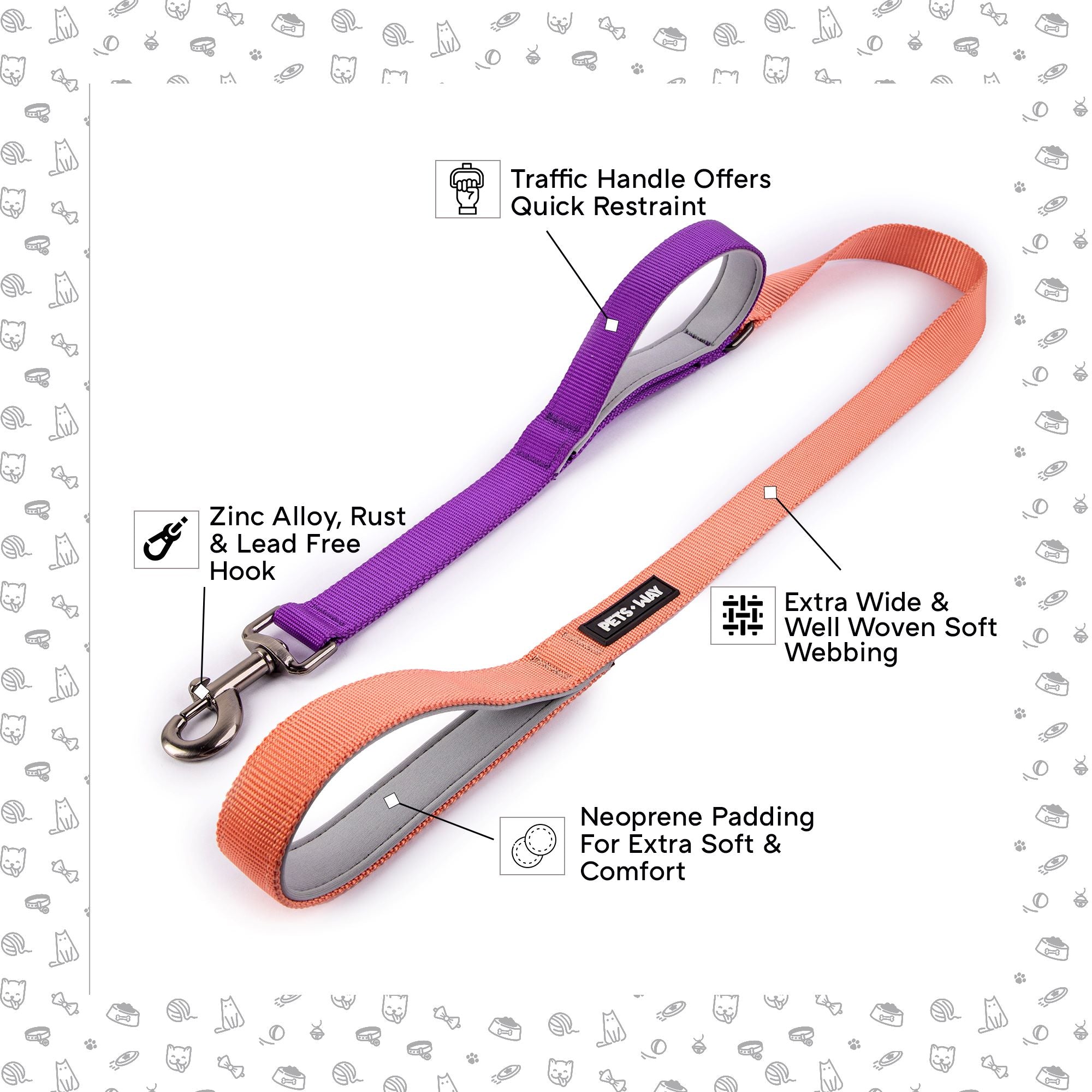 Peach & Amethyst - Traffic / Dual Handle  Leash