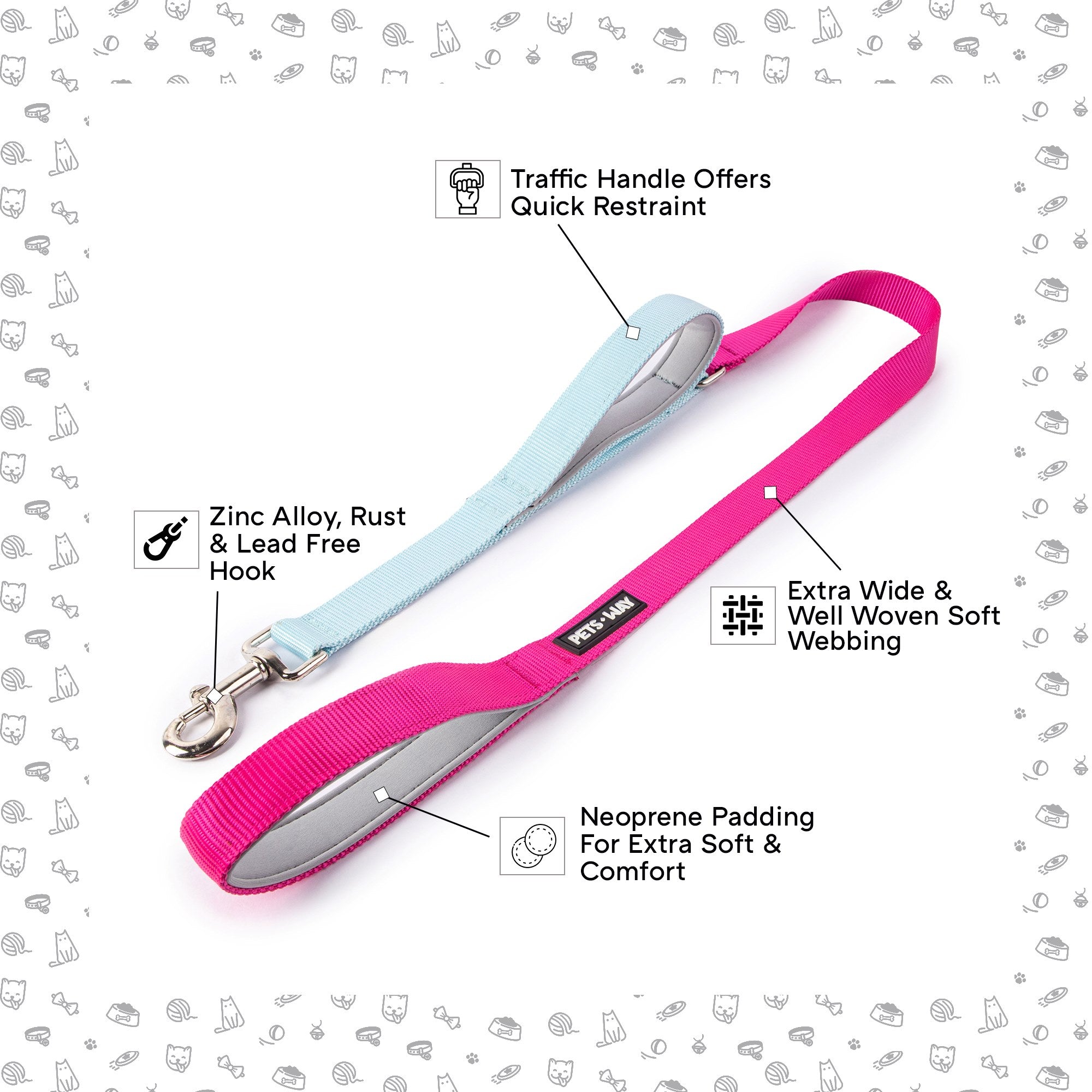 Fuschia & Sky - Traffic / Dual Handle  Leash