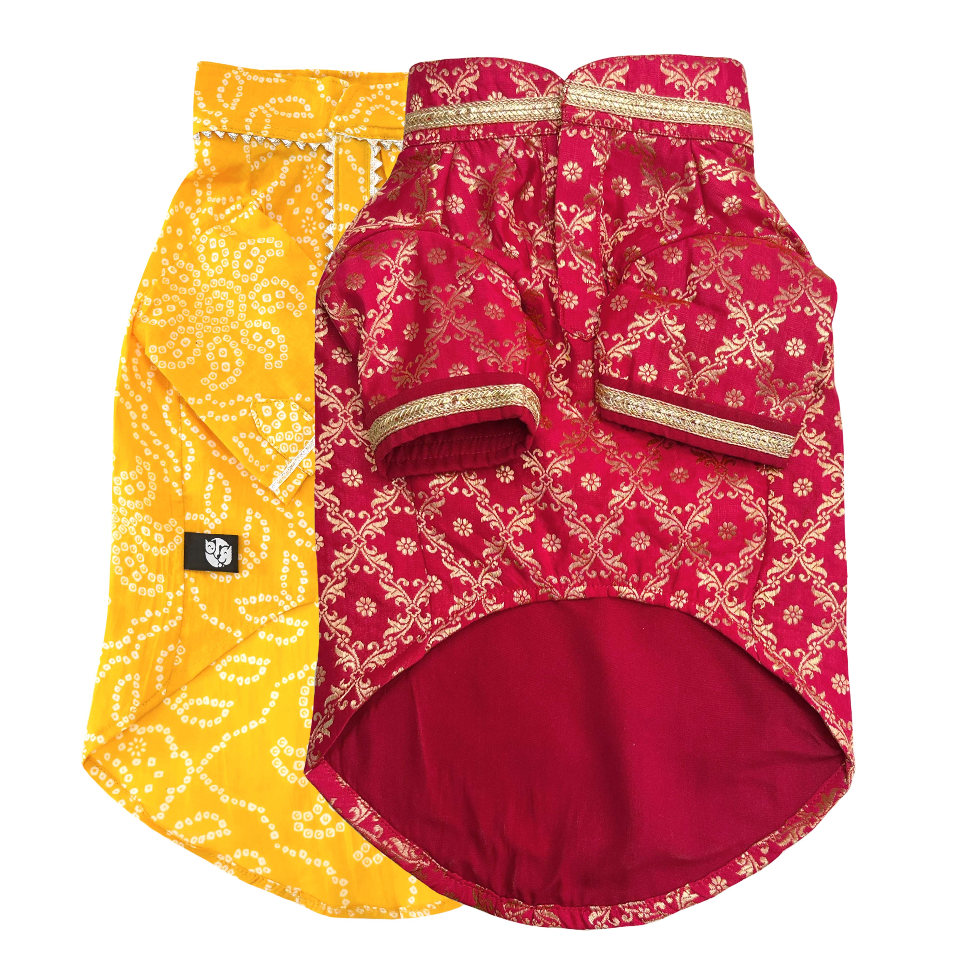 Pataka & Bandhani Dog kurta Combo
