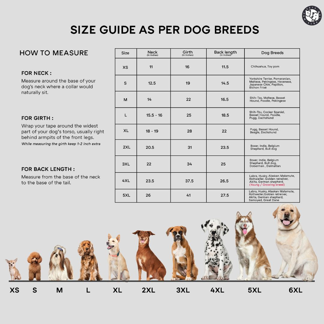 Size chart of Happy Dog Vest Combo Petsway