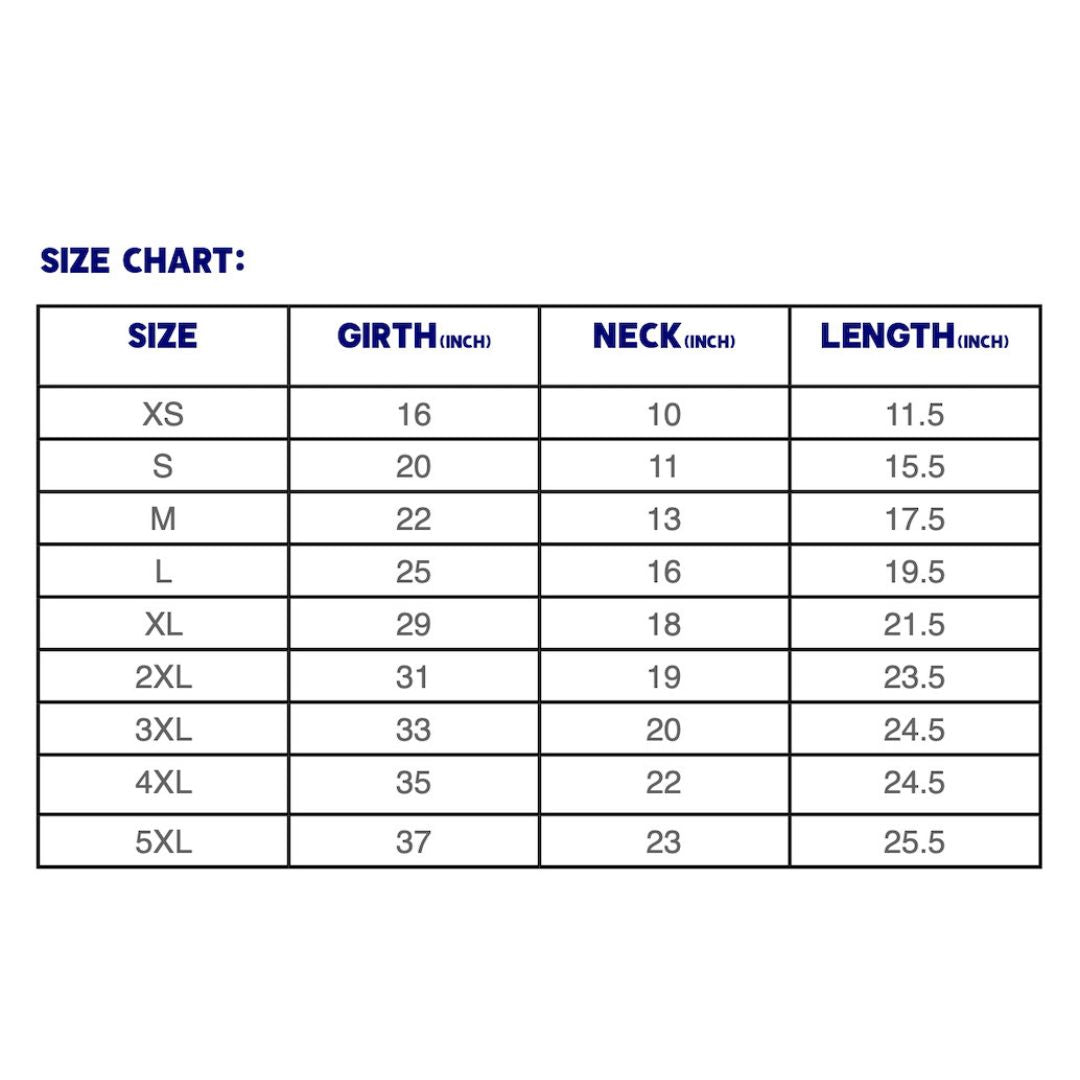 Size Chart of sweat shirt Petsway