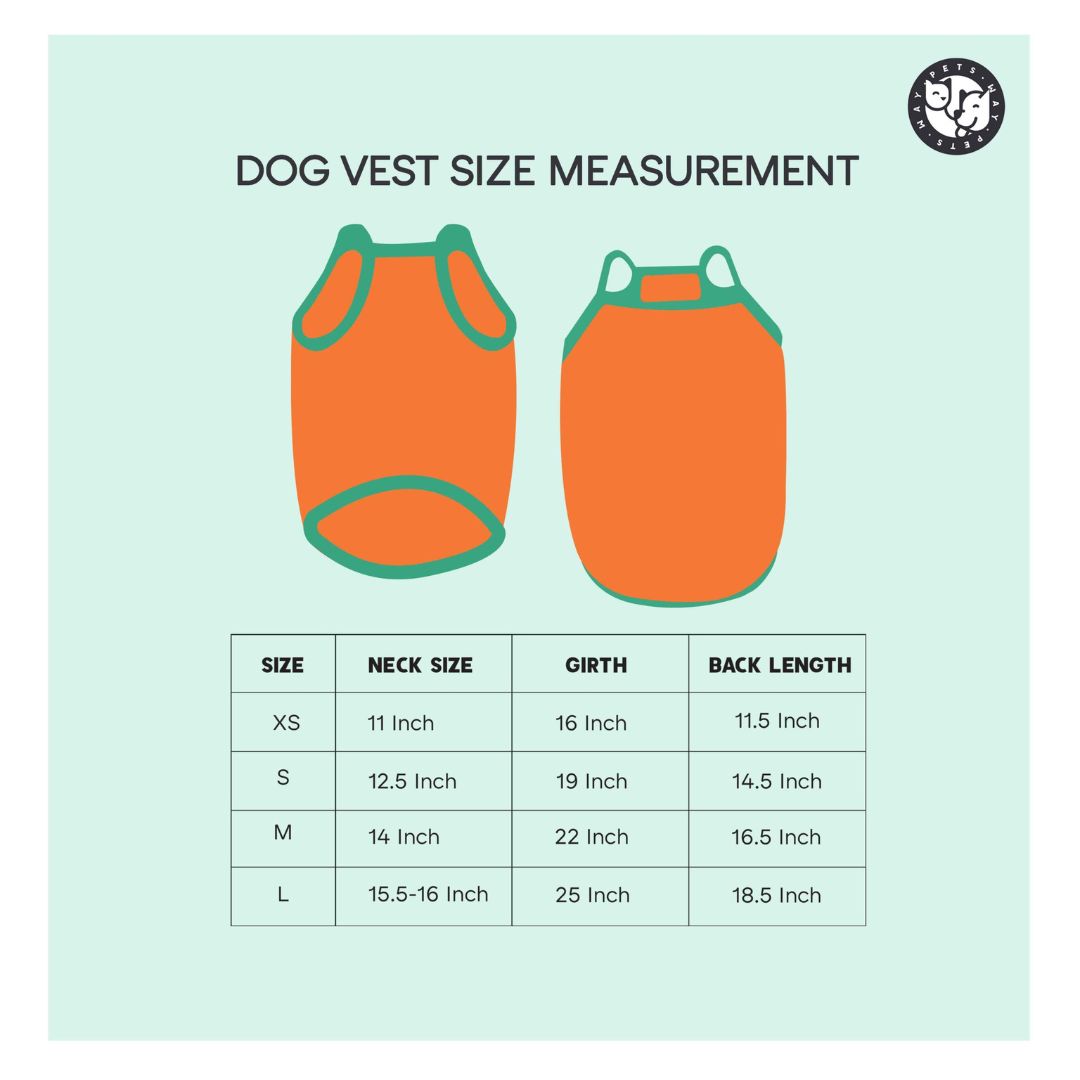 size chart of Stay cool Dog Vest-petsway