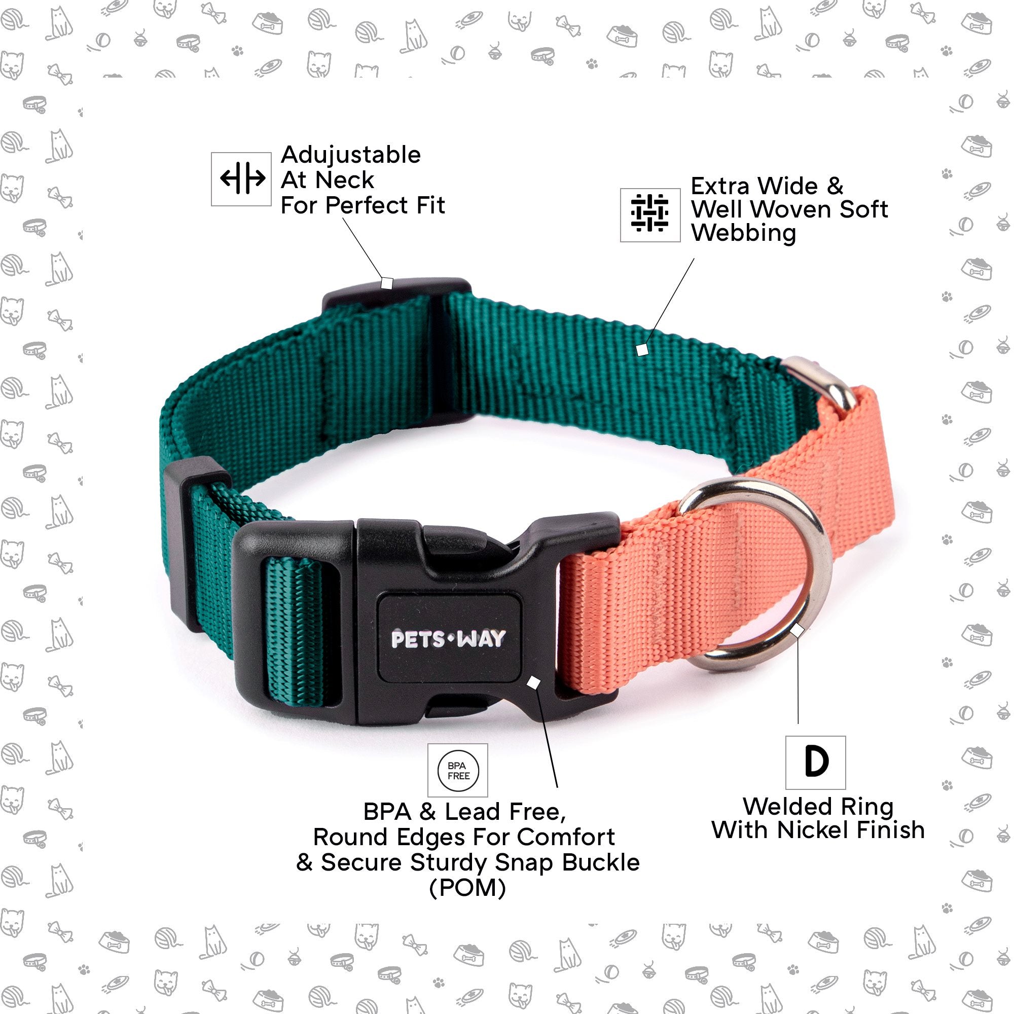 Emerald & Peach - Dual Color Dog Collar