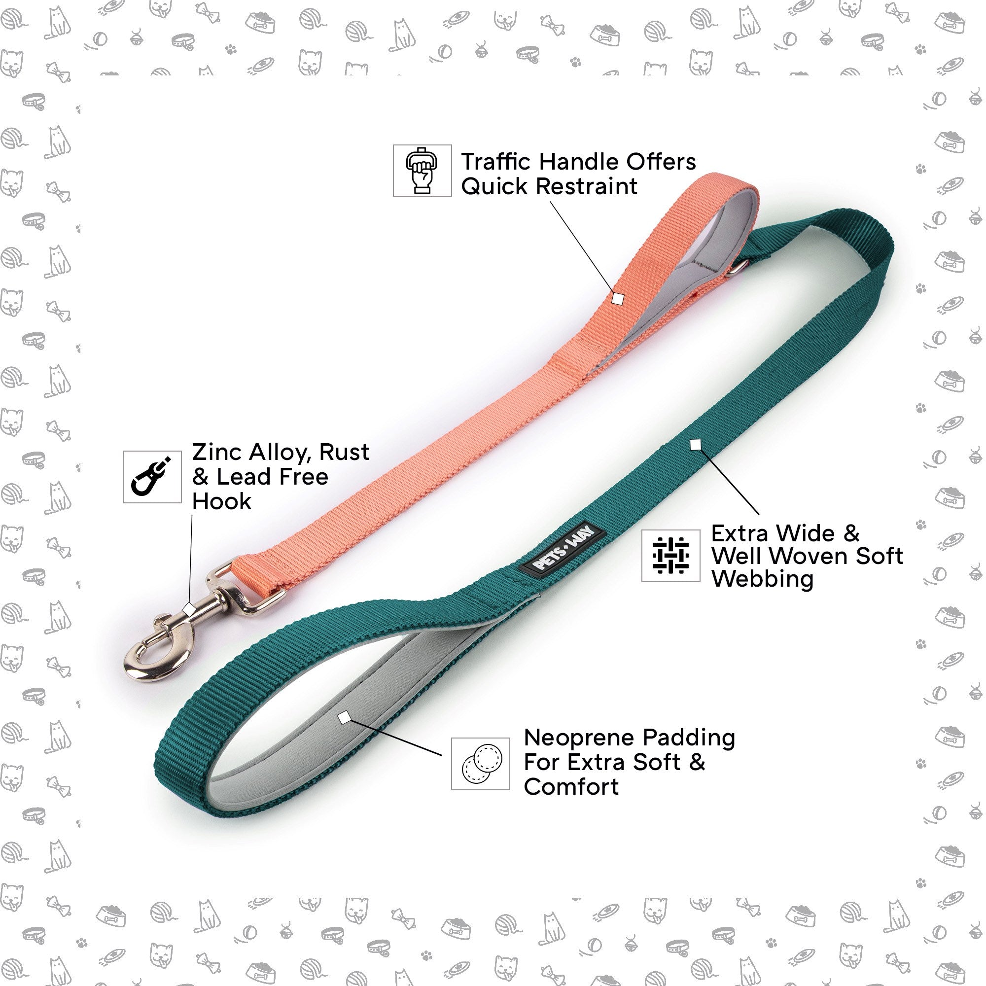 Emerald & Peach - Traffic / Dual Handle  Leash