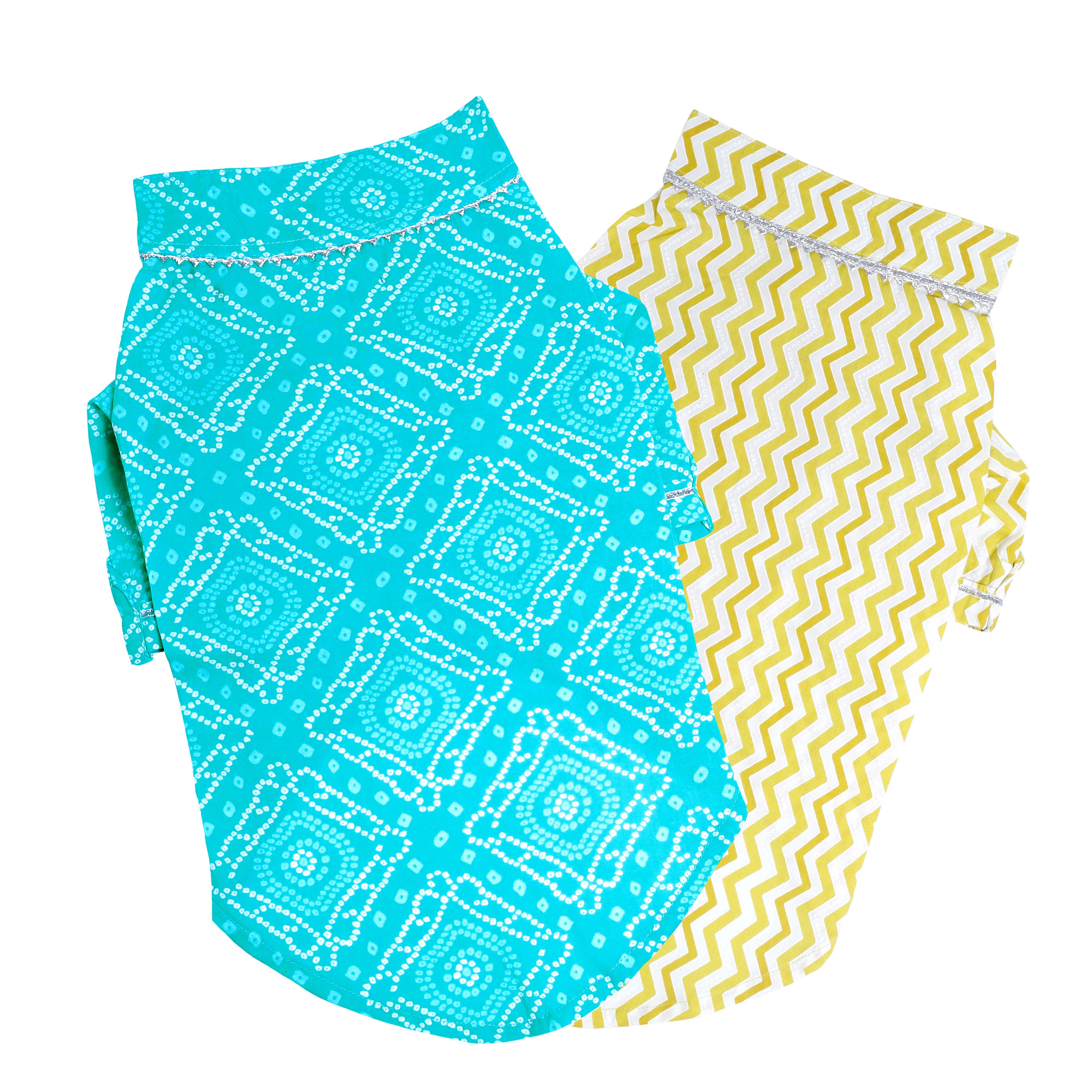 Bandhani Teal & Chevron - Dog Kurta - Pack of 2