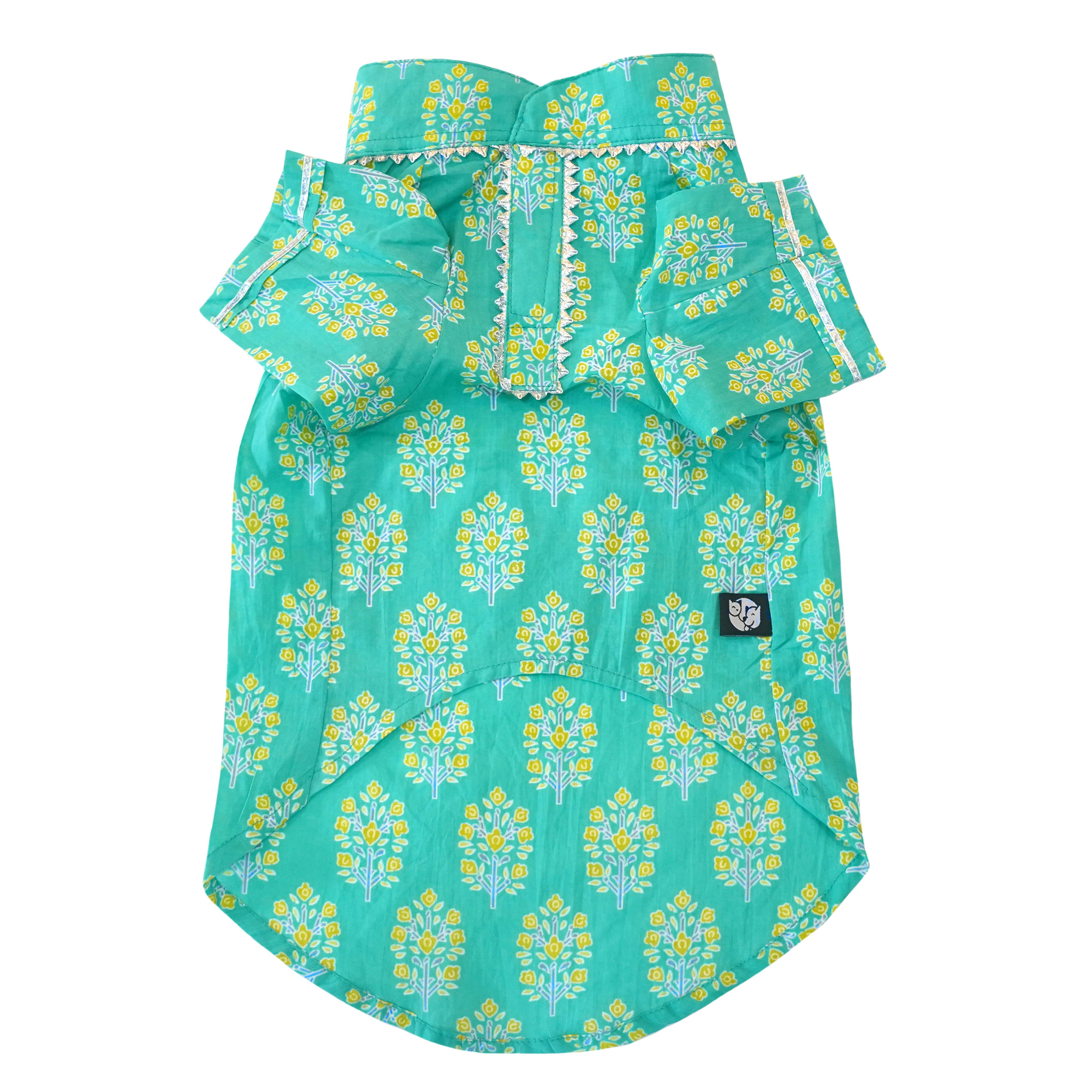 Sanganeri- Teal Dog kurta