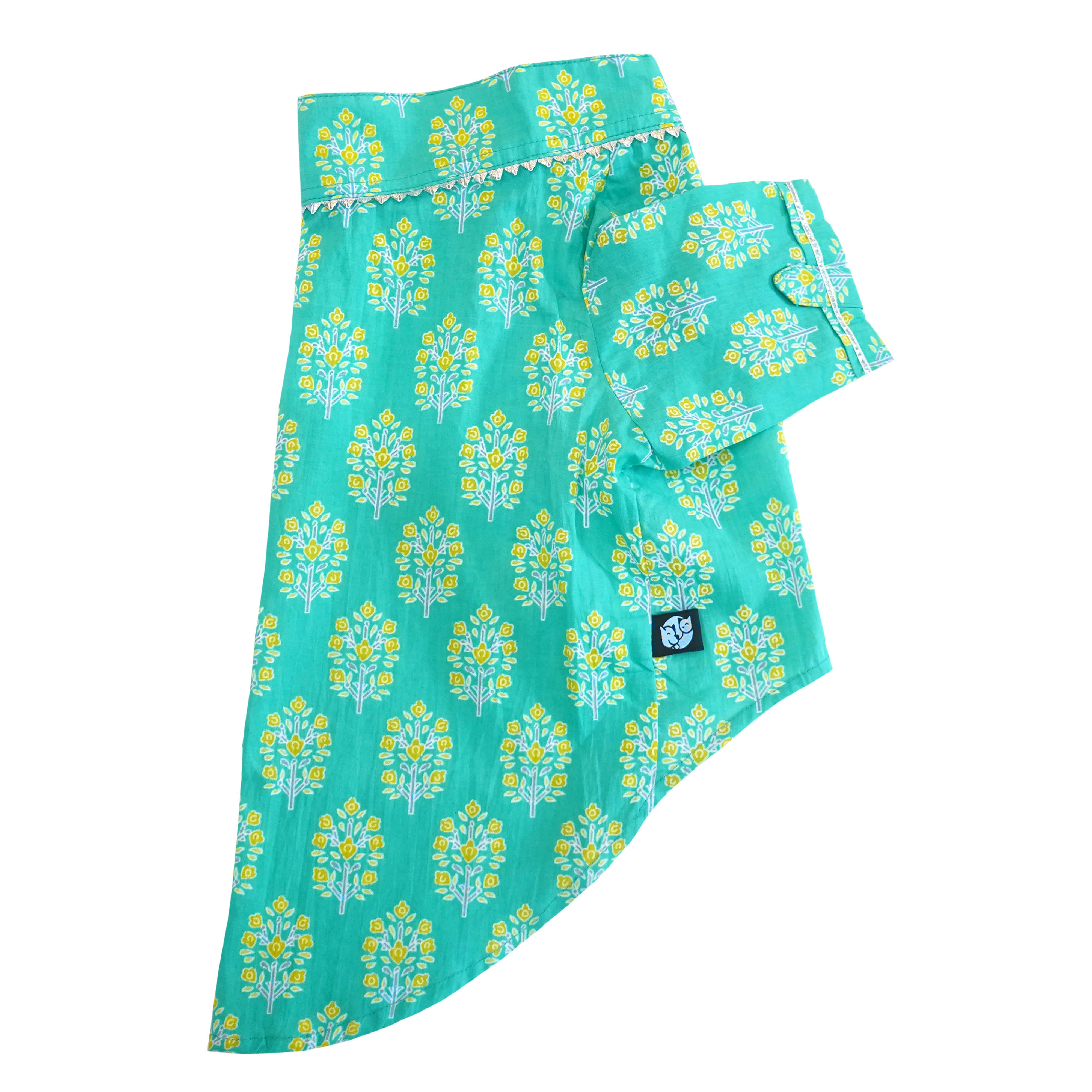 Sanganeri- Teal Dog kurta
